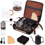 Outdoor Travel Coffee Gift Set with Goose Neck Kettle Glass Server Manual Grinder Glass Dipper 100 pcs Paper Filter and Scope for Drip by KAIXUANWOOD
