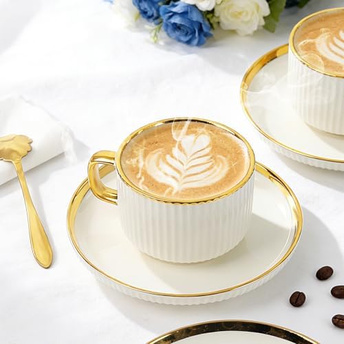 Coffee Cup and Saucer Set of 4, 5 oz Ceramic Espresso Cups Set - Image 5