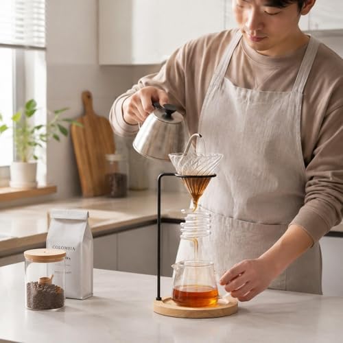 Coffee Dripper Stand Pour Over Coffee Maker Station with Wooden Metal Base Easy Assembly Suitable for Home, Wood Color - Image 7