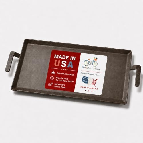 Made in USA Carbon Steel Griddle with Grill Press – 2-Burner Stovetop Griddle, Professional-Grade Cookware, Induction Compatible - Image 3