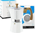 GROSCHE Milano Stovetop Espresso Maker Moka pot 6 espresso Cup - 9.3 oz, White and 3 Replacement Seals Gaskets Bundle Stove top coffee maker Moka Italian espresso coffee maker and replacement gaskets by GROSCHE