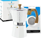 GROSCHE Milano Stovetop Espresso Maker Moka pot 6 espresso Cup - 9.3 oz, White and 3 Replacement Seals Gaskets Bundle Stove top coffee maker Moka Italian espresso coffee maker and replacement gaskets by GROSCHE