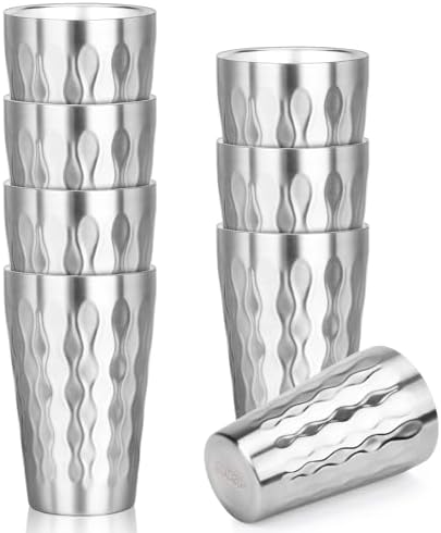 Stainless Steel Double Wall Cups, 16 oz Insulated Tumbler, 8 Pack Unbreakable Stackable Water Tumblers Insulated Metal Cup Premium Drinking Glasses for Travel Camping Home Outdoor by Offiper