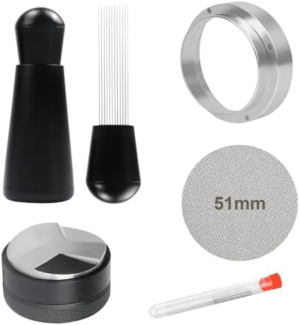 51mm Espresso Accessories Kit, Espresso Distributor, Dosing Funnel and Puck Screen Set, WDT Tool Espresso, Coffee Tamper Espresso Machine Accessories for 51 mm Portafilter Barista Tools by Unknown