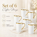 White and Gold Coffee Mugs Set of 6, 12 oz Porcelain - Image 3