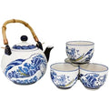 Urban Tokyo Hokusai Inspired Great Wave Porcelain Tea Set with Bamboo Handle, 30 oz Teapot with 4 Cups, Blue and White, Gift Box by Urban+Tokyo