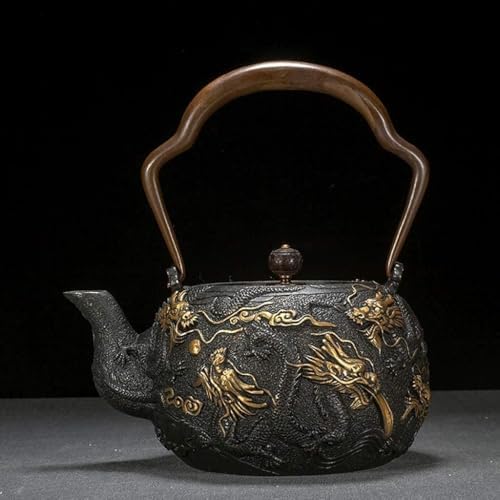 Modern Teapot Cast Iron Teapot, Japanese Style Tetsubin Tea Kettle 1.3L Cast Iron Tea Kettle to Keep Tea Warm Gilding Nine Dragons Pattern High end cast Iron Kettle - Image 2