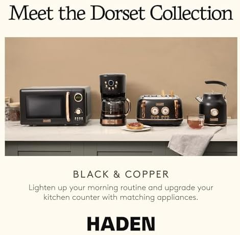 Haden Dorset 4 Slice Wide Slot Stainless Steel Toaster, Black & Copper - Image 5