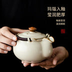 Ceramics Ru Kiln Crackled Glaze Teapot Hand Held Teapot 9pc Set, 300ml 10.1oz, Brew Tea Receive Guests Kungfu Tea Set - Image 2