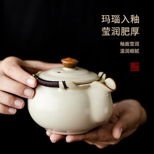 Ceramics Ru Kiln Crackled Glaze Teapot Hand Held Teapot 9pc Set, 300ml 10.1oz, Brew Tea Receive Guests Kungfu Tea Set - Image 2