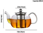 Glass Teapot Kettle with Stainless Steel Removable Infuser for Blooming Tea & Loose Leaf Tea,600ml - Image 2