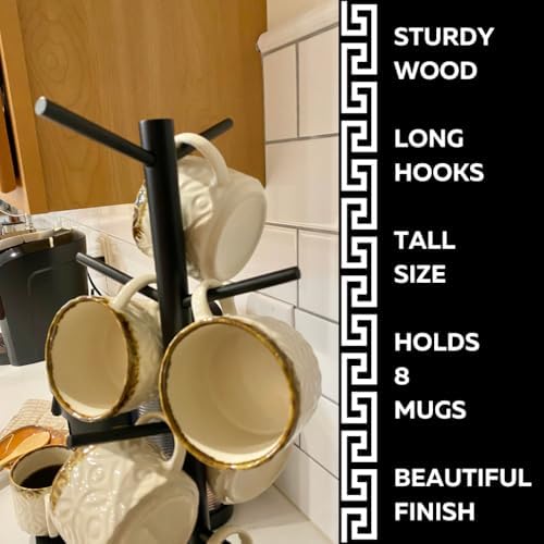 Evelots Countertop Coffee Mug Holder - Tea Cup Organizer Rack - Tree Hooks Hold 8 Large Mugs - Sturdy Wood with Black Finish - Coffee Bar Display Storage - Image 3