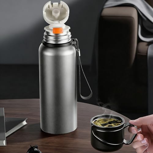 Double wall vacuum Leakproof stainless steel wide mouth insulated water bottle;tea tumbler with infuser,cup,lid;smart thermoses hot drinks;thermal flask ice coffee with led digital temperature display - Image 6