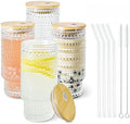 Glass Cups with Lids and Straws 16 oz Hobnail Drinking Glasses by ICESIP