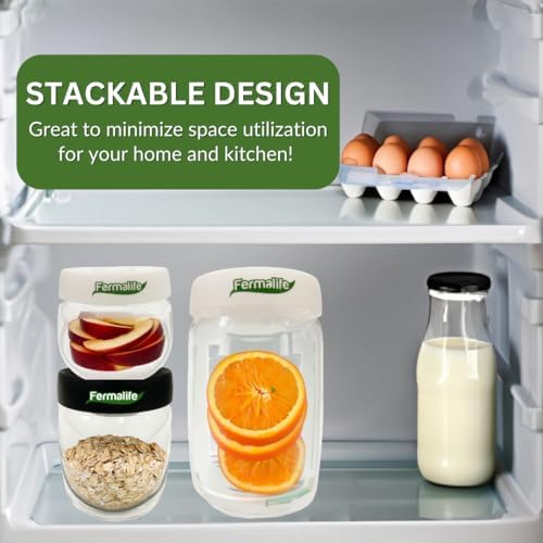 FERMALIFE - Food Storage Jar Containers, Borosilicate Glass Vacuum Seal Lids, Airtight Food Pantry Seal, Flour, Cereal, Pasta, Grains, Oats Canister | Size: 13.5oz, 27oz, 41oz (3pc set - BLACK) - Image 5