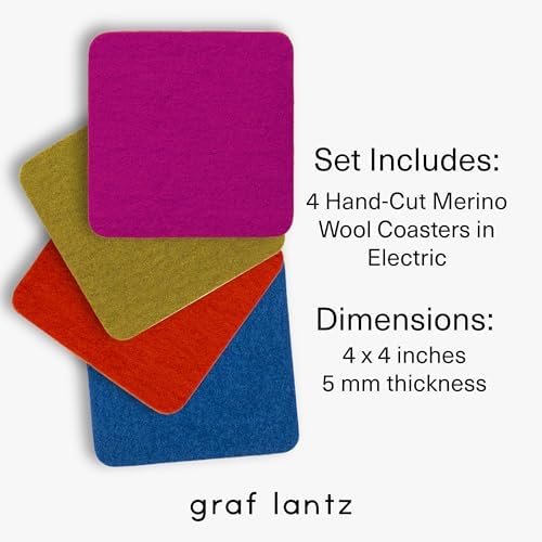 Graf Lantz - Bierfilzl Merino Wool Square Coasters Set of 4 - Electric (4"x4"x5mm) - Absorbs 30% of Weight, Natural German Wool - Heat Resistant, Sustainable, Reusable - Home Decor, Coffee Table Decor - Image 4