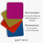 Graf Lantz - Bierfilzl Merino Wool Square Coasters Set of 4 - Electric (4"x4"x5mm) - Absorbs 30% of Weight, Natural German Wool - Heat Resistant, Sustainable, Reusable - Home Decor, Coffee Table Decor - Image 4