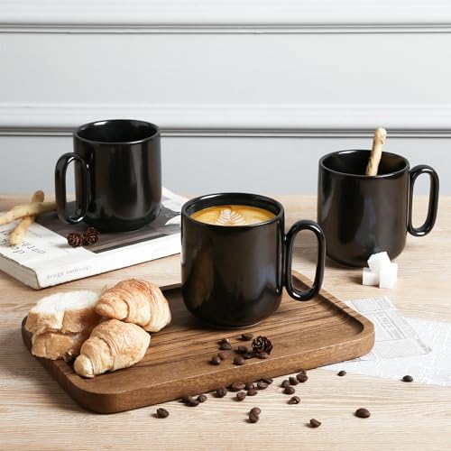 vicrays Ceramic Coffee Mug Set - 18 Ounce Large Stoneware Mug for Men Women - Unique Glazed Porcelain Mugs with Handle for Coffee Latte Tea Milk Cocoa - Set of 4 (Black) - Image 3