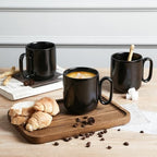 vicrays Ceramic Coffee Mug Set - 18 Ounce Large Stoneware Mug for Men Women - Unique Glazed Porcelain Mugs with Handle for Coffee Latte Tea Milk Cocoa - Set of 4 (Black) - Image 3