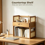 2 Tier Matcha Station Organizer with Drawer,15.75" x 7.87" x 15.35" Bamboo Mug Stand Shelf, Home Coffee Station Organizer for Whisk Set Bowl Cup Kitchen Countertops Bars - Image 2