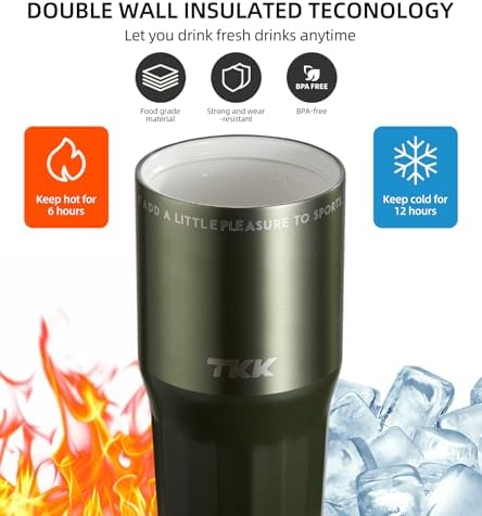 TKK 24 oz Ceramic Coated Tumbler with Straw Lid, 18/10 Stainless Steel Vacuum Tumblers, Leakproof Double Walled Car Cup with Handle & Tea Infuser& Dishwasher Safe, for Hot & Cold Drinks,Alpine Green - Image 6