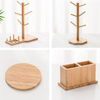 VICASKY Bamboo Coffee Cup Holder Rack with Spoon Storage Box for Home - Image 7