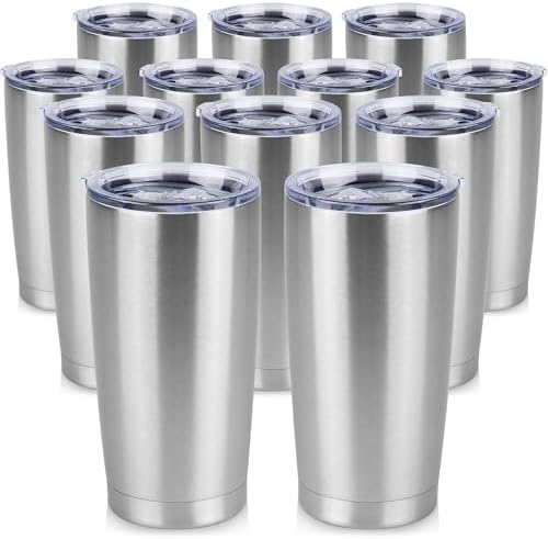 20 oz Tumbler Stainless Steel Tumblers Bulk with Lid Double Wall Insulated Coffee Tumbler Cups for Hot & Cold Drinks Powder Coated Travel Coffee Tumbler Mug Metal (Stainless Steel, 12 pack) by VQRRCKI