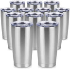 20 oz Tumbler Stainless Steel Tumblers Bulk with Lid Double Wall Insulated Coffee Tumbler Cups for Hot & Cold Drinks Powder Coated Travel Coffee Tumbler Mug Metal (Stainless Steel, 12 pack) by VQRRCKI