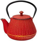 Urban Tokyo 32 fl oz Cast Iron Teapot Japanese Style Red Tetsubin Tea Kettle with Chevron Pattern, Stainless Steel Infuser, Stovetop Safe, Red with Gold Accents, Excellent Heat Retention by Urban+Tokyo