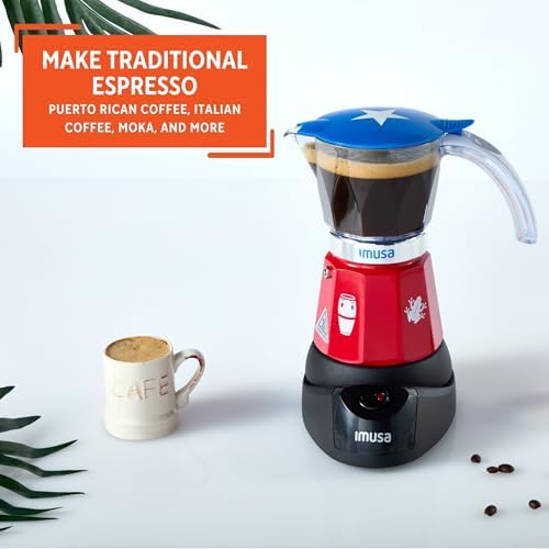 IMUSA 6 or 3 Cup Electric Boricua Espresso Coffee Maker, Red - Image 6