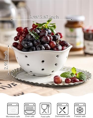 Gomakren Ceramic Berry Basket Set of 2, Rustic Fruit Basket Container 6 Inch & Pour Over Coffee Maker Single-Hole Cone, Ceramic Coffee Dripper - Image 2