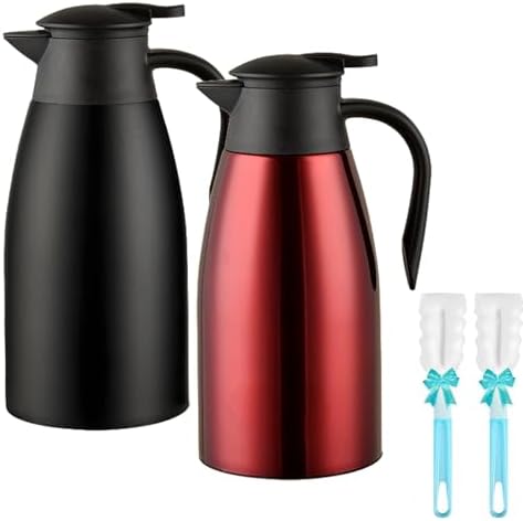 70 Oz Thermal Coffee Carafe for keeping hot, 2 PCS Airpot dispenser, Insulated Stainless Steel Vacuum Thermal Pot for Coffee, Hot Water,Keep Hot 12 Hours (black+red) by Tgvasz