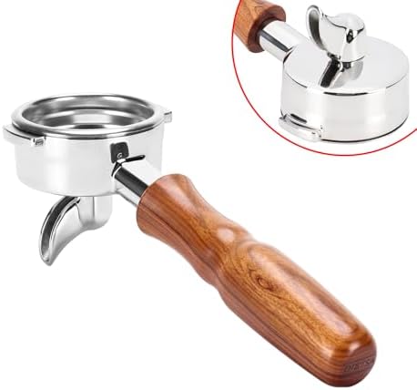 DIBTSA 58mm Espresso Portafilter Compatible with La Marzocco,Single Spout 2 Ears, 304 Stainless Steel Head and Filter Basket and Wood Handle,Espresso Machine Parts by DIBTSA