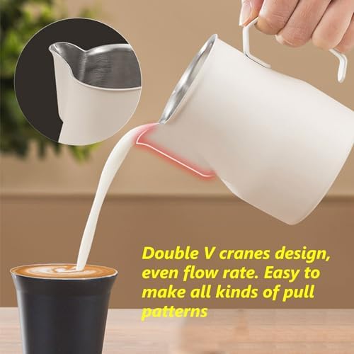 Coffee 350ml 500ml 750ml Stainless Steel Milk Frothing Pitcher Steaming Pitcher,Double V Spout 2Pcs Milk Frothers Perfect for Espresso Machines,Matte Finish (Color : White, Size : 750ml/25oz) - Image 2