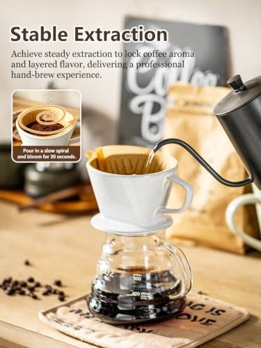 Gomakren 39oz Soup Mug with Handle & Lid, Extra Large Ceramic Ramen Bowl & Ceramic Pour Over Coffee Dripper, 3-Hole Cone Brewer - Image 5