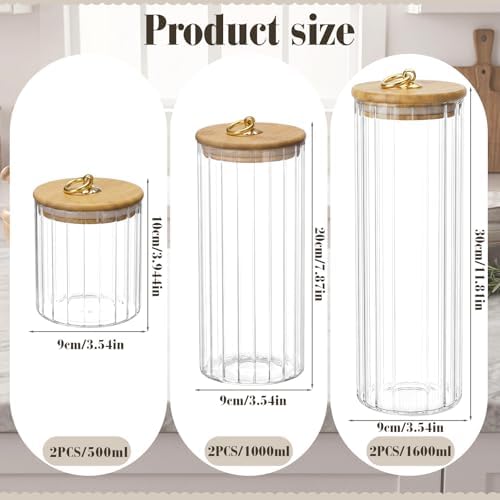 SiliFine Glass Pantry Storage Jar with Lid, 6 Set, Bamboo Lid with Ring - Image 2