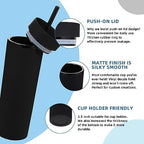 Volhoply 16oz Plastic Skinny Tumbler with Lid and Straw Bulk 8 Pack,Insulated Double Wall BPA Free Matte Acrylic Tumblers,Iced Coffee Travel Mug Reusable Party Cup,Customizable Diy Gifts(Black,8 Set) - Image 4
