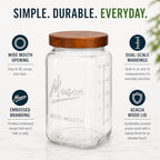 1 Gallon Glass Jars with Wooden Lids - Extra Large Mason Jars Wide Mouth with Airtight Wood Lids - Square Glass Storage Containers with Measurement Markings for Flour, Sugar & Pickling, 3 Pack - Image 7