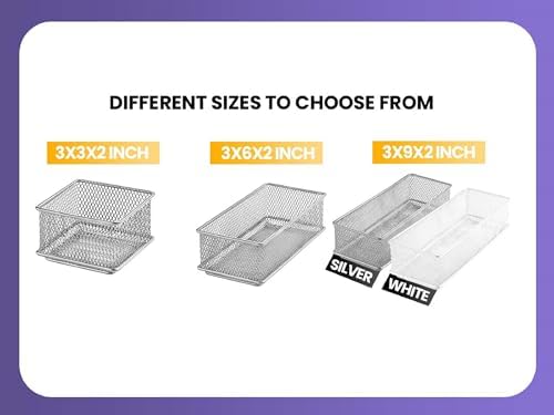 YBM HOME Silver Mesh Drawer Cabinet and or Shelf Organizer Bins, School Supply Holder Office Desktop Organizer Basket (12, 3x6x2 Inch) - Image 6