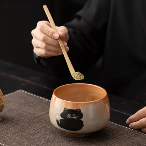 Matcha Whisk Set -4 Piece Ceremony Matcha Set with Matcha Whisk,Bamboo Matcha Scoop, Whisk Holder,Ceramic Matcha Bowl,Cat Design Matcha Tea Ceremony fit for Traditional Japanese Tea Ceremony (Cat B) - Image 3