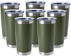 HASLE OUTFITTERS 20oz Tumblers Bulk Stainless Steel Cup with Lid Double Wall Vacuum Insulated Coffee Mug for Cold & Hot Drinks 8 Pack, Army Green by HASLEOUTFITTERS