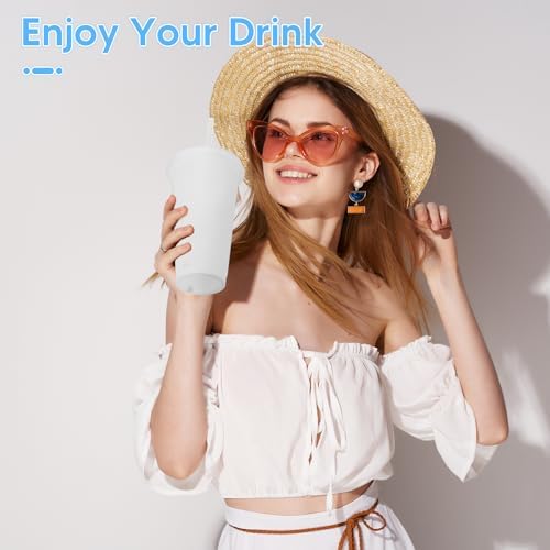 24 Pack Plastic Tumblers with Lids and Straw, Reusable Cups with Lids and Straws White Cups for Cold Drink Iced Coffee, Plastic Tumbler Bulk for Party Birthday Gifts (24 oz, White) - Image 4