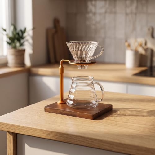 Gralara Pour Over Coffee Stand Mess Pour Manual Brew drips Cone Brewer for Baristas , Gold - Image 3