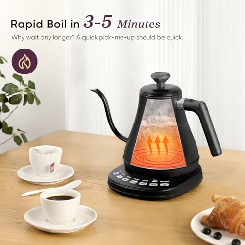 COSORI Electric Gooseneck Kettle with 5 Temperature Control Presets,Pour Over Kettle for Coffee & Tea,Hot Water Boiler,100% Stainless Steel Inner Lid & Bottom,1200W/0.8L,(Pack of 4) - Image 4