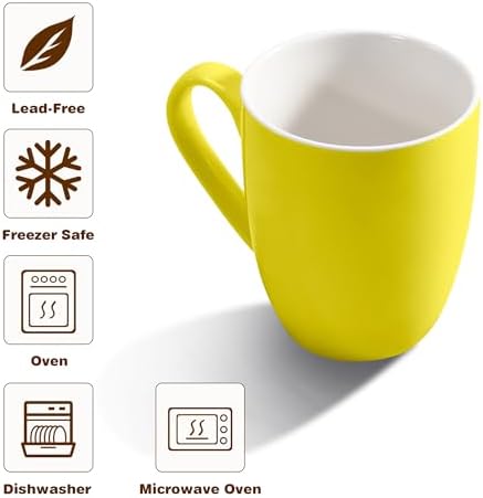 Urbanstrive 16 oz Large Coffee Mugs Set of 6 Ceramic Coffee Mug White Coffee Cups Tea Cups Idea Gift for Women Men House Warming Gifts New Home Office, Yellow 6 Pack - Image 3