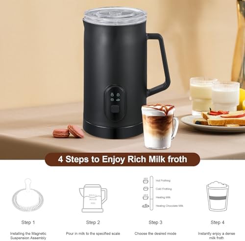 Milk Frother Machine, Electric Milk Foam Maker with Touch Screen, 590ml Large Capacity and 4 Presets Functions, 360 Degree Rotational and Automatic Switch Off, For Coffee, Lattes and Chocolate - Image 5