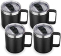 Volhoply 14oz Insulated Stainless Steel Coffee Mug with Lid Bulk 4 Pack,Double Wall Vacuum Travel Coffee Cup with Handle,Reusable Metal Cups Tumbler,Camping Mugs Keep Hot,Ideal Gifts(Black,4) by LiveFully%EF%BC%8CDrinkFreely%E2%80%94KeepGoingwithVolhoply%EF%BC%81