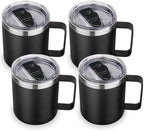 Volhoply 14oz Insulated Stainless Steel Coffee Mug with Lid Bulk 4 Pack,Double Wall Vacuum Travel Coffee Cup with Handle,Reusable Metal Cups Tumbler,Camping Mugs Keep Hot,Ideal Gifts(Black,4) by LiveFully%EF%BC%8CDrinkFreely%E2%80%94KeepGoingwithVolhoply%EF%BC%81