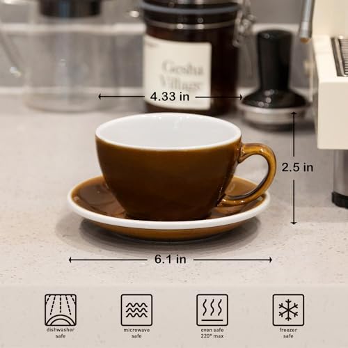 Loveramics Coffee Cup Ceramic, 10 oz Latte Art Cup with Saucer for Cappuccino, Tea, Espresso, Thick - walled stoneware Cappuccino mug Set for Cafe and Barista - Potters Colours (Caramel, 10OZ) - Image 2