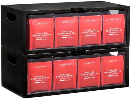 Bamboo Stackable Tea Bag Organizer - 2-Piece Large Capacity Box Set by EVERBBKING